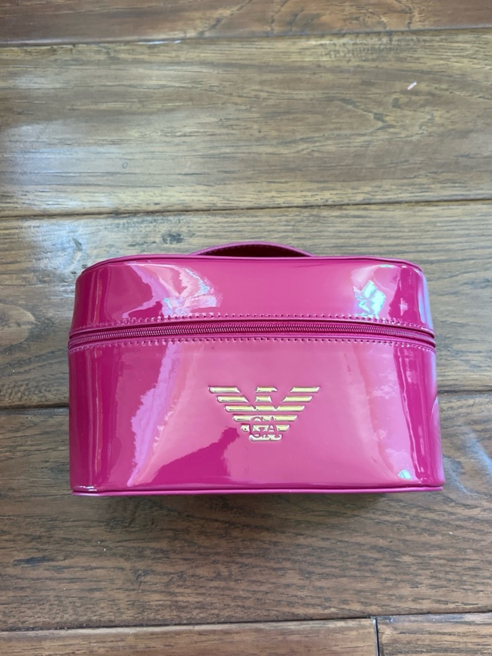 Emporio Armani Hot Pink Patent Travel Cosmetic Case with Gold Logo